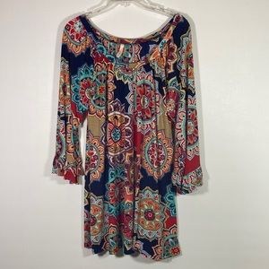 Cezanne Bright Multi Color Long Ruffle Sleeve Top Size 2XL